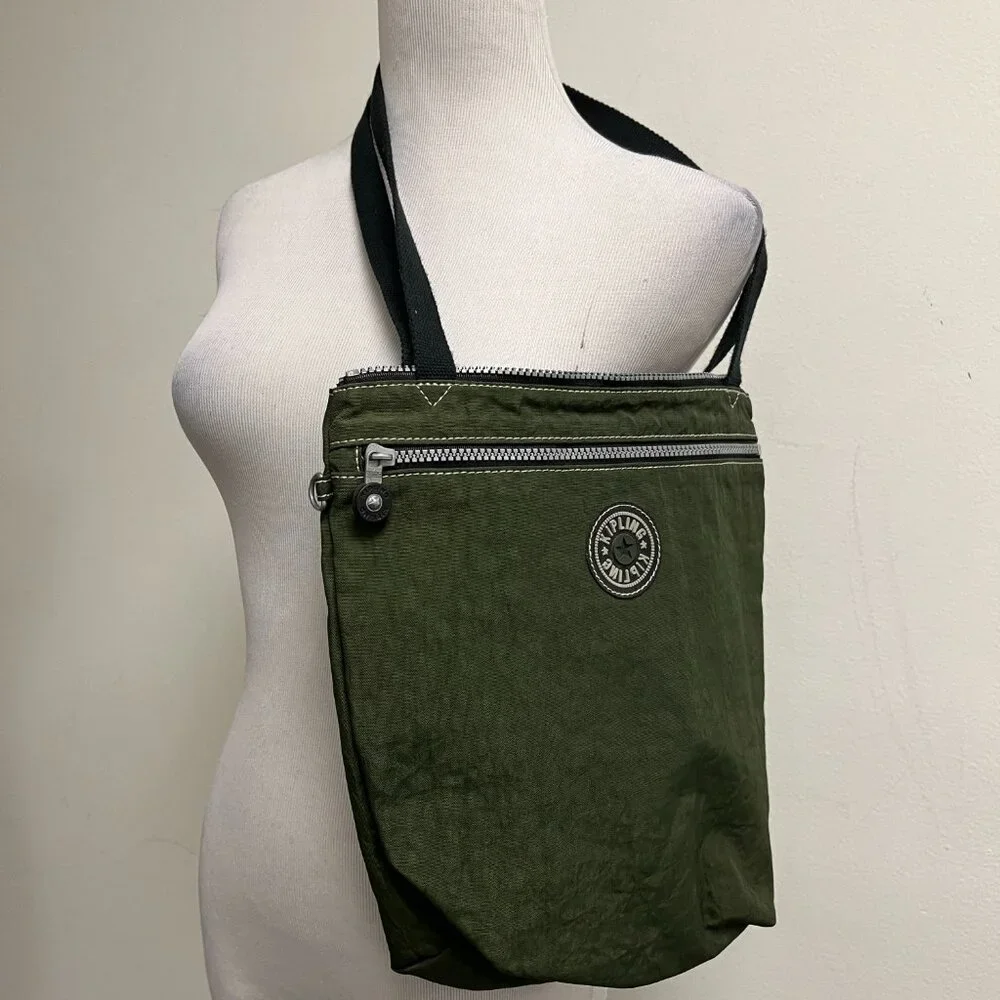 Kipling Army green zip bag tote zipper